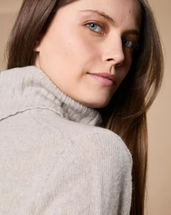 Femme Oscar et Louise Pull 100% Cachemire 4 fils Audrey col roulé beige clair