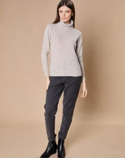 Femme Oscar et Louise Pull 100% Cachemire 4 fils Audrey col roulé beige clair