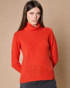 Clearance Oscar et Louise Pull 100% Cachemire 4 fils Audrey col roulé orange