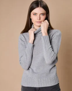 Femme Oscar et Louise Pull 100% Cachemire 4 fils Audrey col roulé gris chiné