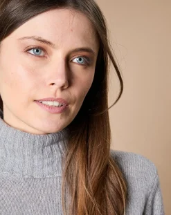 Femme Oscar et Louise Pull 100% Cachemire 4 fils Audrey col roulé gris chiné