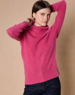 Hot Oscar et Louise Pull 100% Cachemire 4 fils Audrey col roulé fuchsia