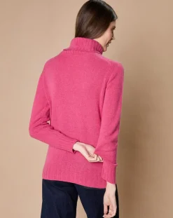 Hot Oscar et Louise Pull 100% Cachemire 4 fils Audrey col roulé fuchsia