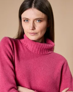Hot Oscar et Louise Pull 100% Cachemire 4 fils Audrey col roulé fuchsia