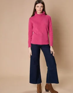 Hot Oscar et Louise Pull 100% Cachemire 4 fils Audrey col roulé fuchsia