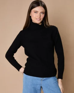 Femme Oscar et Louise Pull 100% Cachemire 4 fils Audrey col roulé noir