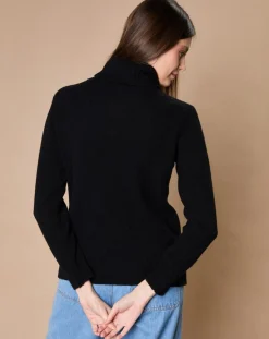 Femme Oscar et Louise Pull 100% Cachemire 4 fils Audrey col roulé noir