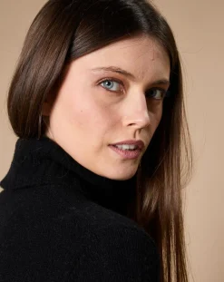 Femme Oscar et Louise Pull 100% Cachemire 4 fils Audrey col roulé noir