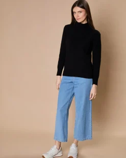 Femme Oscar et Louise Pull 100% Cachemire 4 fils Audrey col roulé noir