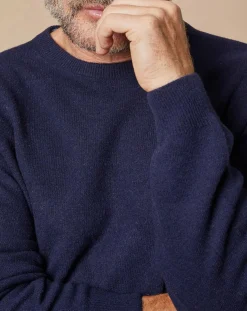 Homme Oscar et Louise Pull 100% Cachemire 4 fils Harry col rond bleu marine