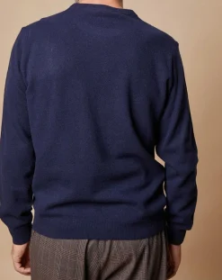 Homme Oscar et Louise Pull 100% Cachemire 4 fils Harry col rond bleu marine