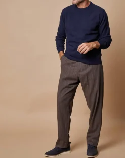 Homme Oscar et Louise Pull 100% Cachemire 4 fils Harry col rond bleu marine