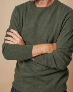 Homme Oscar et Louise Pull 100% Cachemire 4 fils Harry col rond kaki