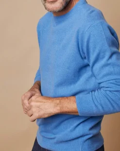 Outlet Oscar et Louise Pull 100% Cachemire 4 fils Harry col rond bleu vif