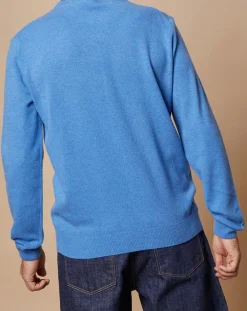 Outlet Oscar et Louise Pull 100% Cachemire 4 fils Harry col rond bleu vif