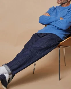 Outlet Oscar et Louise Pull 100% Cachemire 4 fils Harry col rond bleu vif