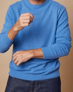 Outlet Oscar et Louise Pull 100% Cachemire 4 fils Harry col rond bleu vif