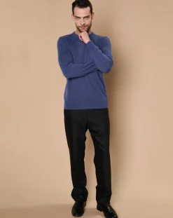 Hot Oscar et Louise Pull 100% Cachemire 4 fils Harry col rond bleu denim