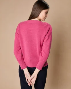 Femme Oscar et Louise Pull 100% Cachemire 4 fils Jane col bateau fuchsia