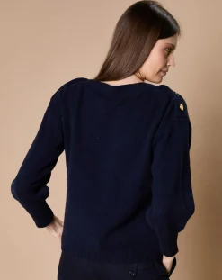 Femme Oscar et Louise Pull 100% Cachemire 4 fils Jane col bateau bleu marine