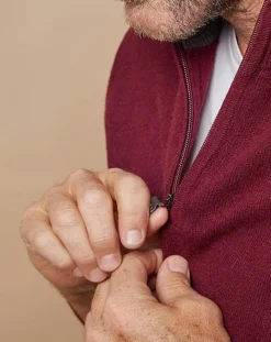 Homme Oscar et Louise Pull 100% Cachemire 4 fils John col camionneur bordeaux/gris