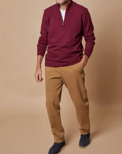 Homme Oscar et Louise Pull 100% Cachemire 4 fils John col camionneur bordeaux/gris