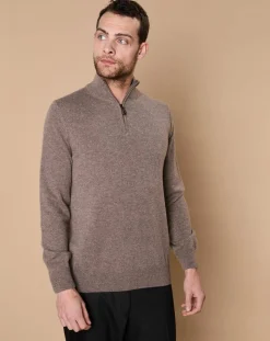 Hot Oscar et Louise Pull 100% Cachemire 4 fils John col camionneur taupe/bleu