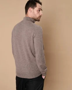 Hot Oscar et Louise Pull 100% Cachemire 4 fils John col camionneur taupe/bleu