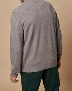 Best Oscar et Louise Pull 100% Cachemire 4 fils John col camionneur taupe foncé/bleu