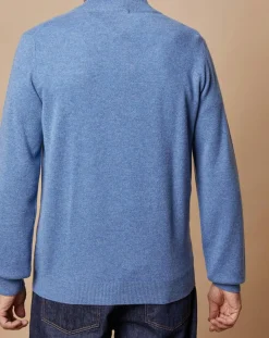 Homme Oscar et Louise Pull 100% Cachemire 4 fils John col camionneur bleu denim clair/gris