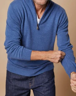 Homme Oscar et Louise Pull 100% Cachemire 4 fils John col camionneur bleu denim foncé/gris
