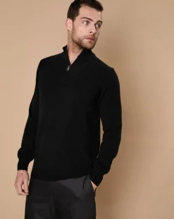 Outlet Oscar et Louise Pull 100% Cachemire 4 fils John col camionneur noir/gris