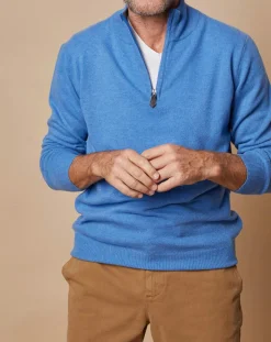 Outlet Oscar et Louise Pull 100% Cachemire 4 fils John col camionneur bleu vif/gris