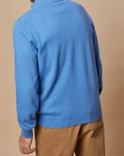 Outlet Oscar et Louise Pull 100% Cachemire 4 fils John col camionneur bleu vif/gris