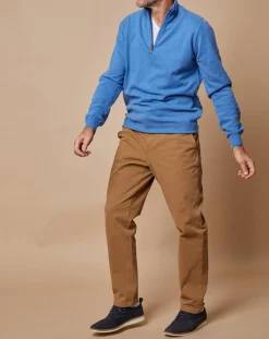 Outlet Oscar et Louise Pull 100% Cachemire 4 fils John col camionneur bleu vif/gris