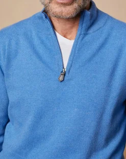 Outlet Oscar et Louise Pull 100% Cachemire 4 fils John col camionneur bleu vif/gris