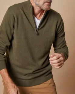 Oscar et Louise Pull 100% Cachemire 4 fils John col camionneur kaki/orange