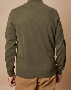 Oscar et Louise Pull 100% Cachemire 4 fils John col camionneur kaki/orange