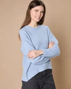 Femme Oscar et Louise Pull 100% Cachemire 4 fils Ophélie col rond bleu clair