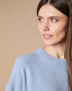 Femme Oscar et Louise Pull 100% Cachemire 4 fils Ophélie col rond bleu clair