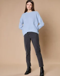 Femme Oscar et Louise Pull 100% Cachemire 4 fils Ophélie col rond bleu clair