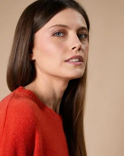 Femme Oscar et Louise Pull 100% Cachemire 4 fils Ophélie col rond orange brique