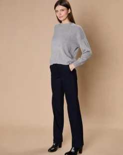 Best Oscar et Louise Pull 100% Cachemire 4 fils Ophélie col rond gris chiné foncé