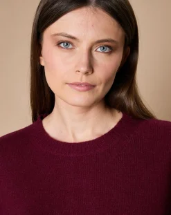 Clearance Oscar et Louise Pull 100% Cachemire 4 fils Ophélie col rond bordeaux