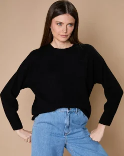 Femme Oscar et Louise Pull 100% Cachemire 4 fils Ophélie col rond noir