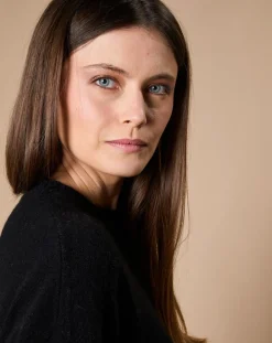 Femme Oscar et Louise Pull 100% Cachemire 4 fils Ophélie col rond noir