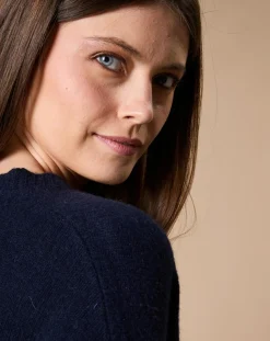 Hot Oscar et Louise Pull 100% Cachemire 4 fils Ophélie col rond bleu marine