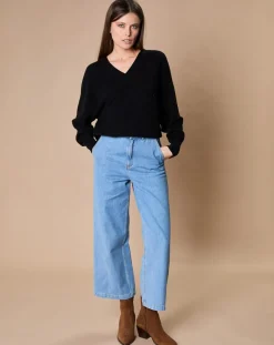 Femme Oscar et Louise Pull 100% Cachemire 4 fils Romy col V profond noir