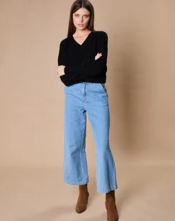 Femme Oscar et Louise Pull 100% Cachemire 4 fils Romy col V profond noir