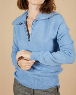 Hot Cashmere Tribu Pull 100% Cachemire Audrey col zippé topaze